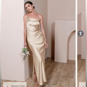 Champagne Gold Satin Revelry One Shoulder Bridesmaid Dress